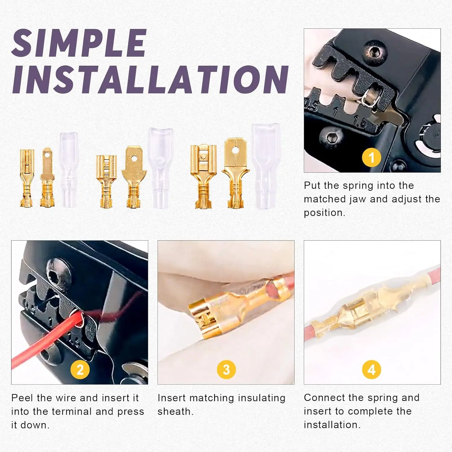 720 Uds oro 2,8/4,8/6,3mm macho y hembra conectores rápidos bloque de terminales de engarzado de cable con Kit surtido de manguitos aislantes - imagen 5
