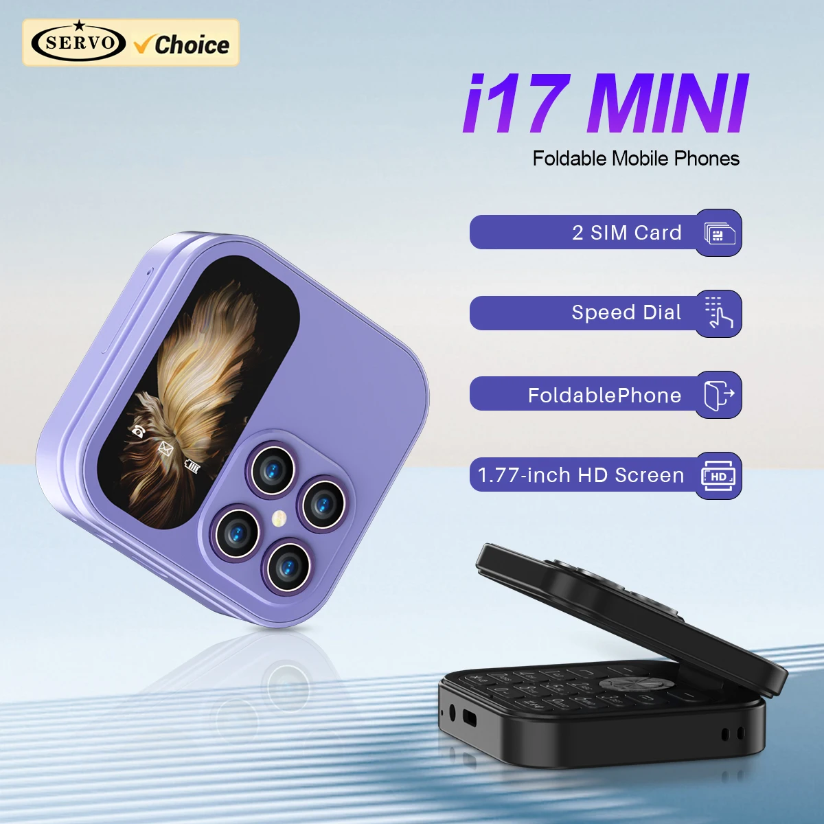 Nuevo SERVO i17 Mini Palm Flip teléfono móvil 2G Dual SIM en espera velocidad Dial Radio FM Magic Vioce MP3 pequeños teléfonos plegables de moda