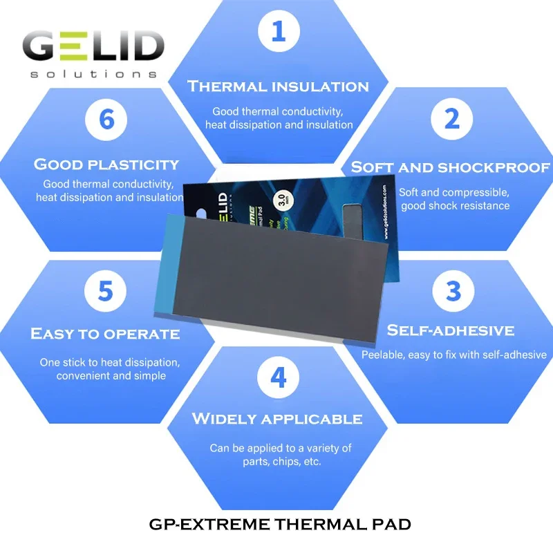 Gelid GP-Extreme 12W/mk almohadilla térmica para tarjeta gráfica GPU Northe & South Bridge junta de estera de silicona de refrigeración 80*40mm 0,5-3mm - imagen 4
