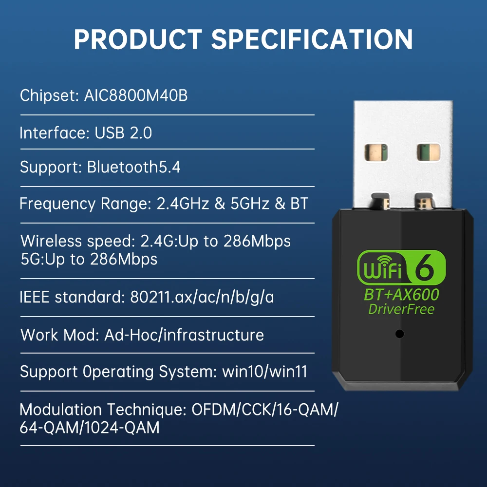 FENVI WIFI 6 AX600 adaptador WiFi USB Bluetooth 5,4 banda Dual 2,4G/5GHz 802.11AX controlador de tarjeta de red inalámbrica gratis para Win10/11 - imagen 2