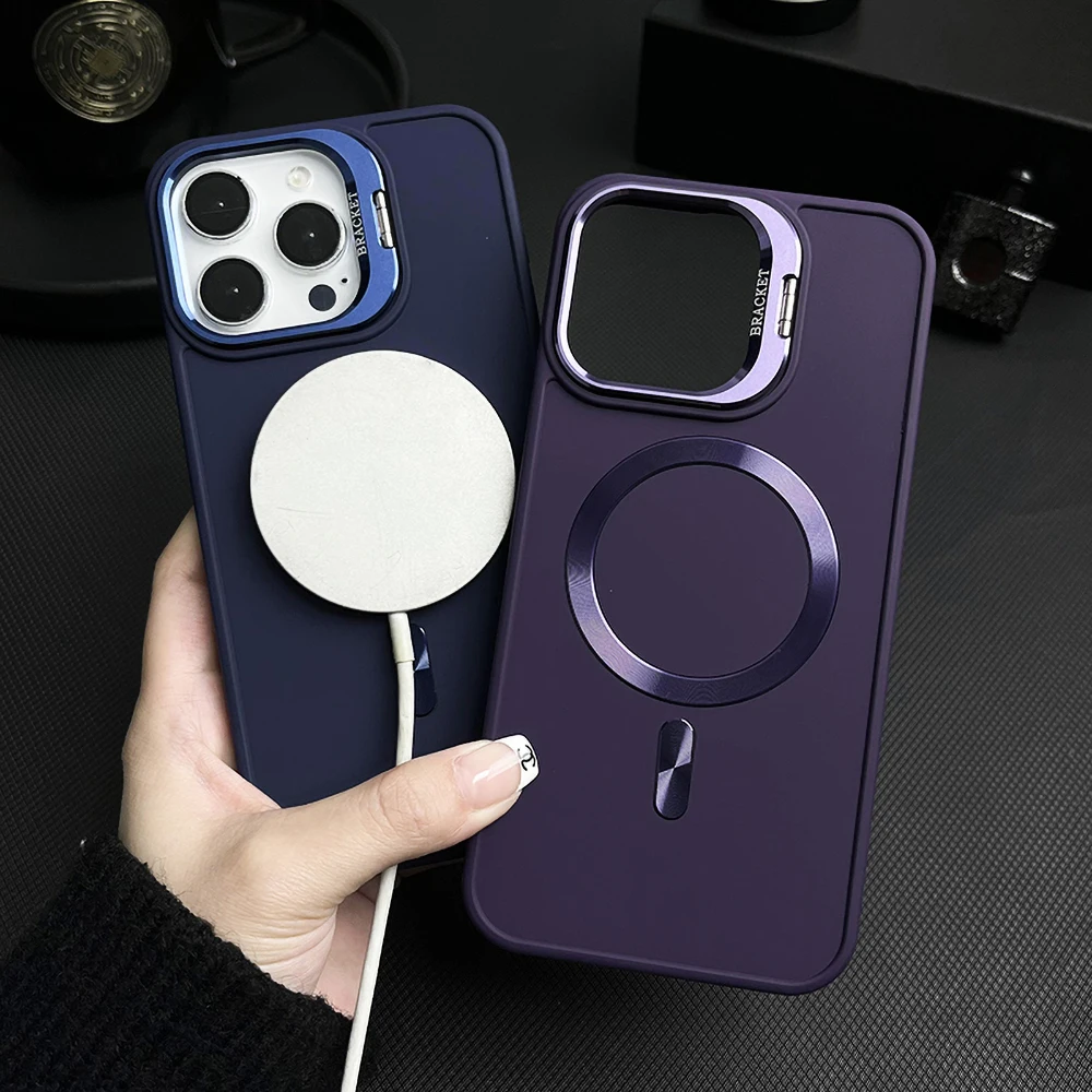 Funda de teléfono magnética con soporte de lente para iPhone 13, 15, 12, 14, 16 Pro Max 16promax 15promax 14promax, Funda mate a prueba de golpes