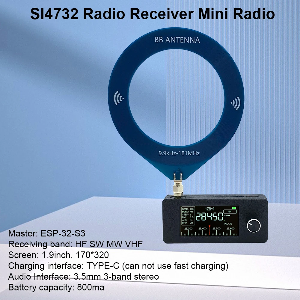 Nuevo SI4732 0,5-108 mhz Mini Radio de bolsillo LSB USB AM FM receptor de Radio de todas las bandas con antena pantalla IPS de 1,9 pulgadas HF SW MW VHF Radio - imagen 3