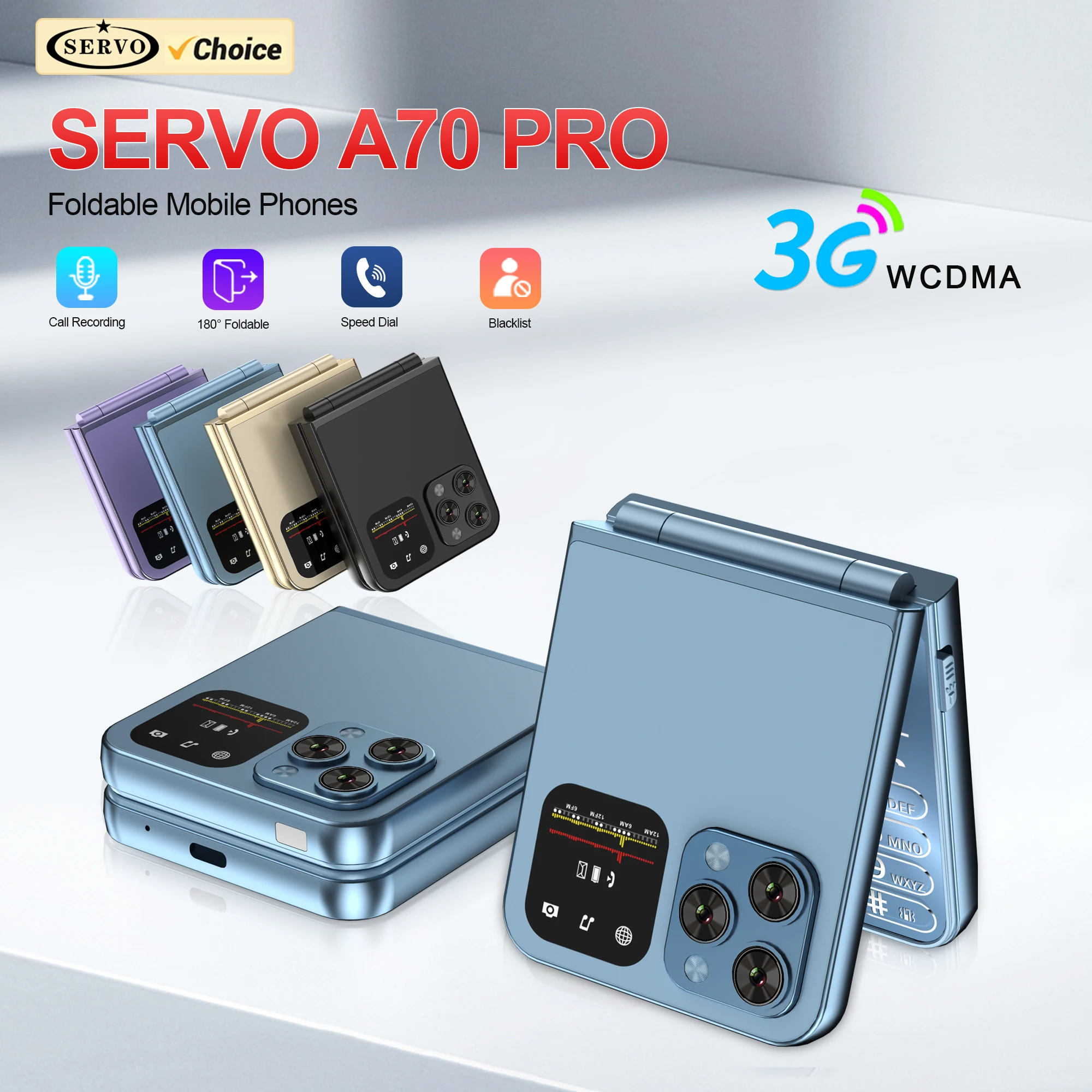 SERVO A70 Pro 3G red plegable teléfono velocidad Dial grabación de llamadas Radio FM linterna llave 2,6 "pantalla Flip teléfonos 2 SIM en espera