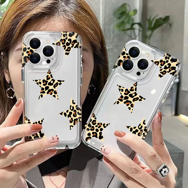 Funda de teléfono con estampado de corazón y estrella con estampado de leopardo para Xiaomi Redmi Note 14 13 12 Pro Plus 5G 12S 11 10 Redmi 13 12 12C 13C 14C - imagen 2