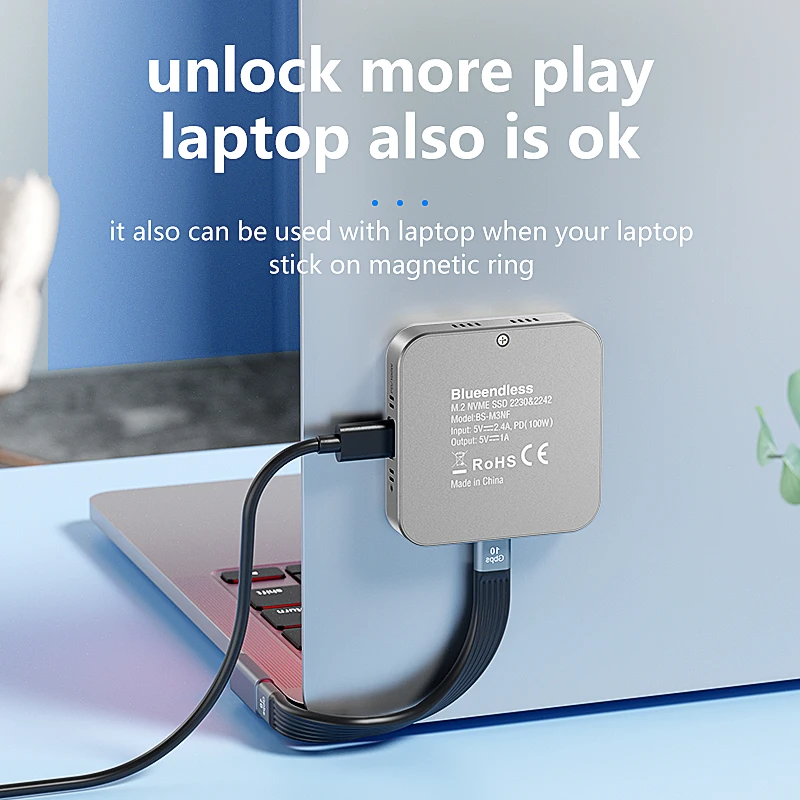 Blueendless-carcasa magnética M2 2230 2242 NVMe SSD con ventilador de refrigeración, carga PD de 100W, tipo C NVMe, PCIE, ssd, para Iphone y Mac - imagen 4