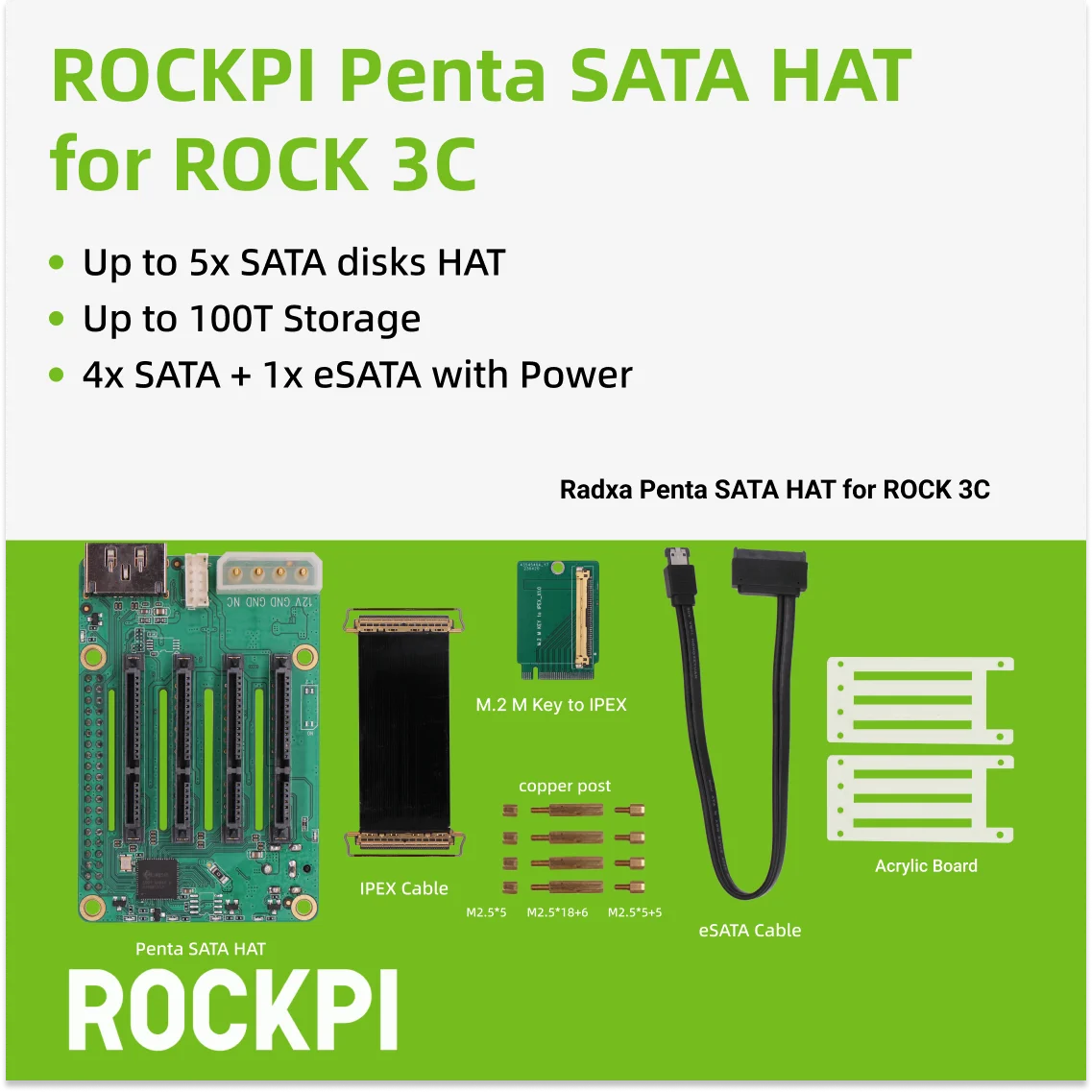 ROCKPI Penta SATA HAT - Hasta 5x discos SATA HAT para Raspberry Pi 5 y ROCK Pi SBCs,3C,5A, 4A / 4B / 4SE / 4A+ / 4B+ / 3A - imagen 4