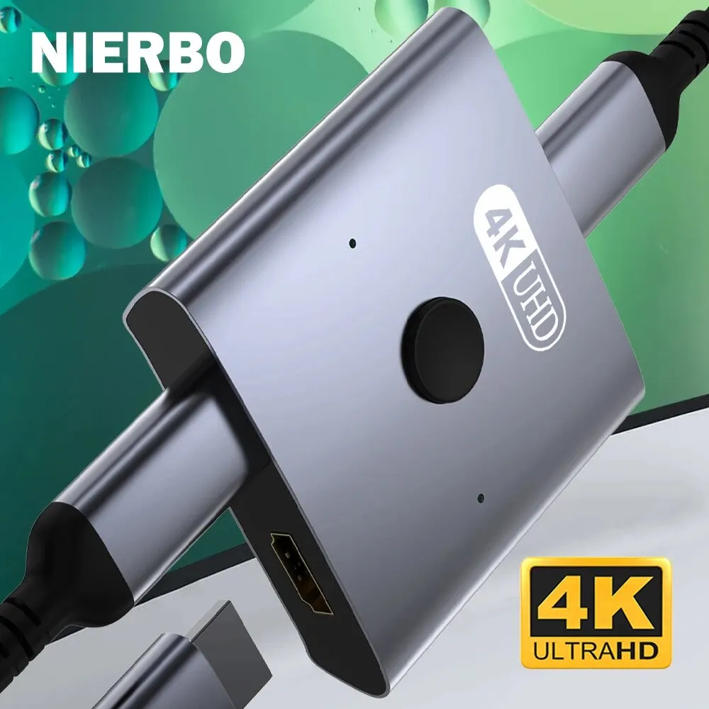 NIERBO 2 en 1 salida HDMI interruptor bidireccional 4K @ 60Hz interruptor divisor conmutador HDMI bidireccional Manual HD Hub para PC Xbox PS5/4/3