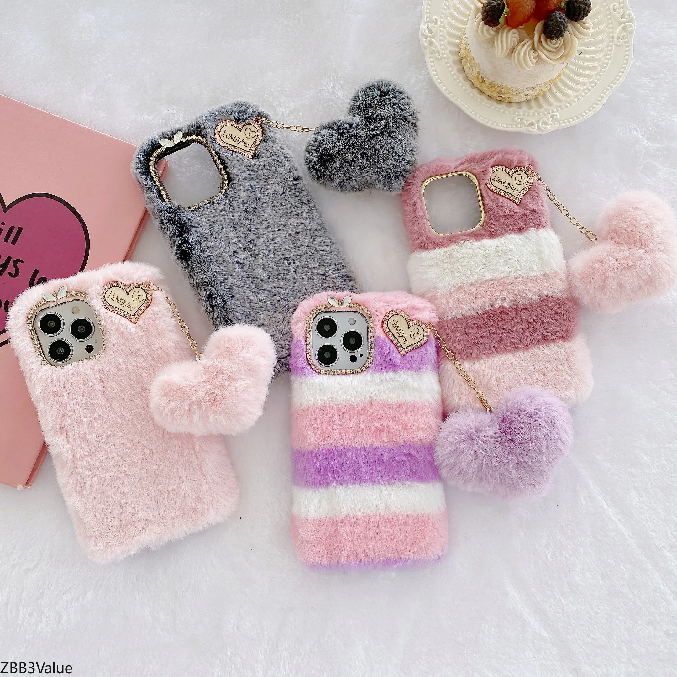 Funda de teléfono con colgante de corazón de felpa para OPPO, A5, A9, 2020, Realme, X50, C15, C12, C11, C2, C3, 7, X7, 6, 6I, 5, 5I, X2, XT, Reno 4, 3, 2, 2Z, 2F Pro - imagen 4