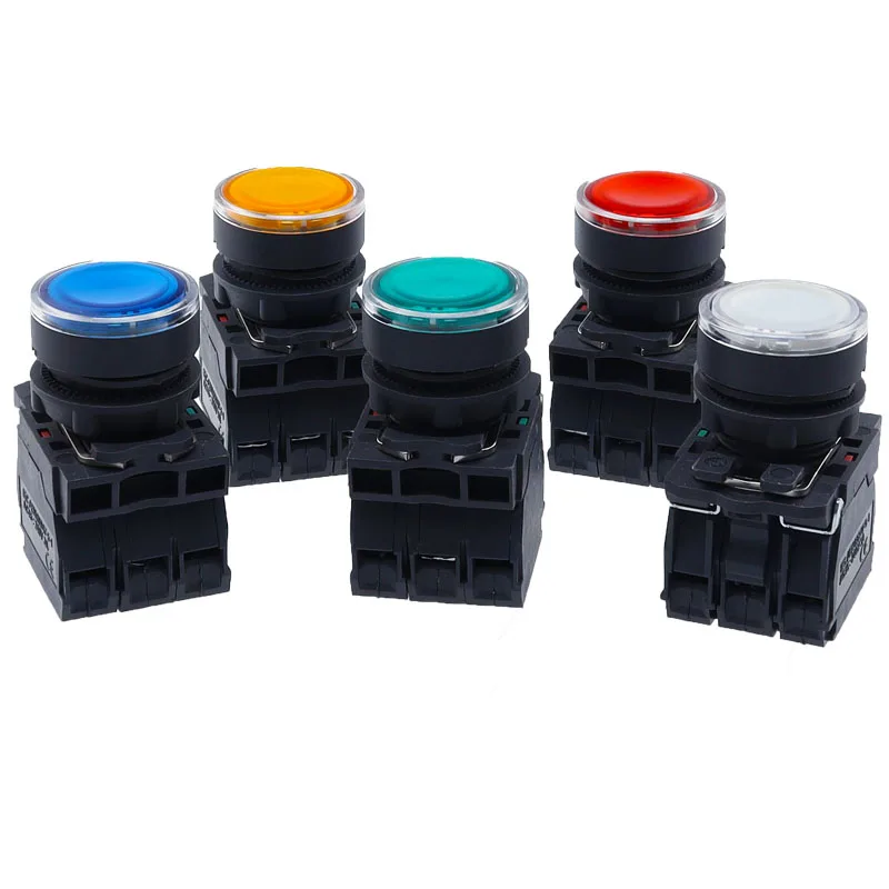 Interruptor momentáneo de botón luminoso XB5, NC, sin voltaje, 220V, 24V, cabeza plana circular, botón de inicio y parada, perilla de reinicio de energía, 22mm - imagen 4