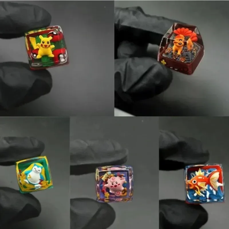 Anime Pocket Monster Keycap Snorlax Gengar Vulpix Pikachu Journeys estéreo lindo eje transversal Teclado mecánico resina Keycap - imagen 2