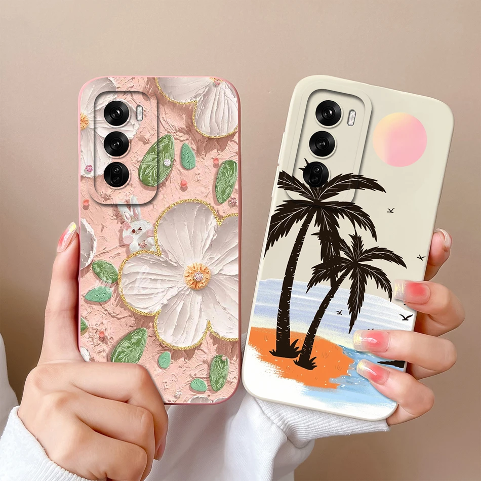 Para Oppo Reno 12 Pro funda de teléfono tulipanes lindo gato contraportada para Oppo Reno12 12Pro 5G Protector de cámara de silicona líquida suave y suave - imagen 4