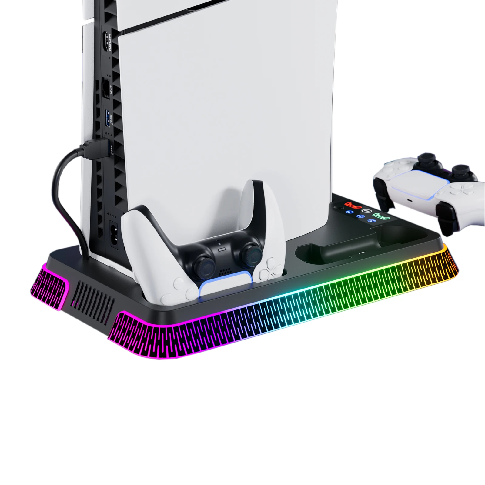 Soporte de carga multifuncional STORM WYRM para PS5 Pro/PS5 Slim/PS5 con base de carga doble, ventiladores de refrigeración y luz LED YH66S - imagen 3