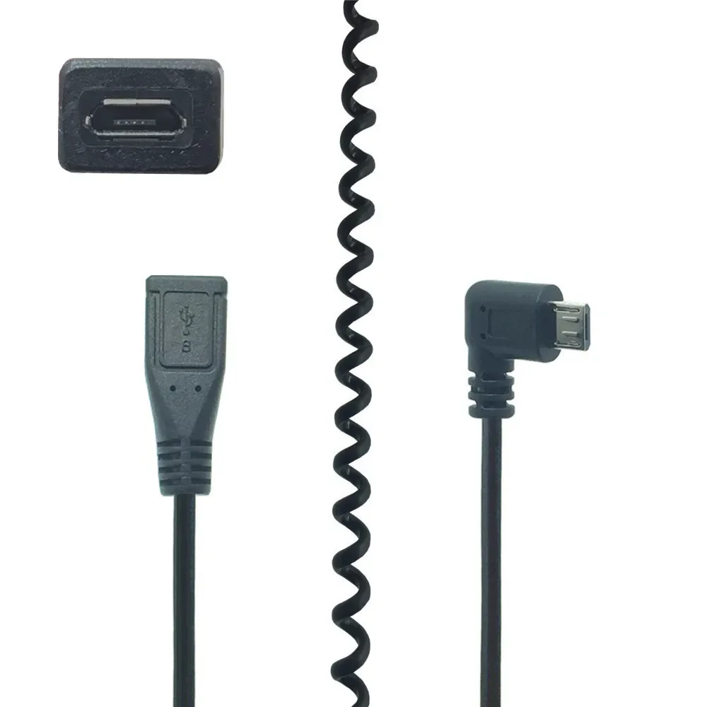 Espiral en espiral USB Micro macho a Micro USB hembra ángulo izquierdo derecho curva estiramiento resorte rizo Cable Flexible - imagen 2