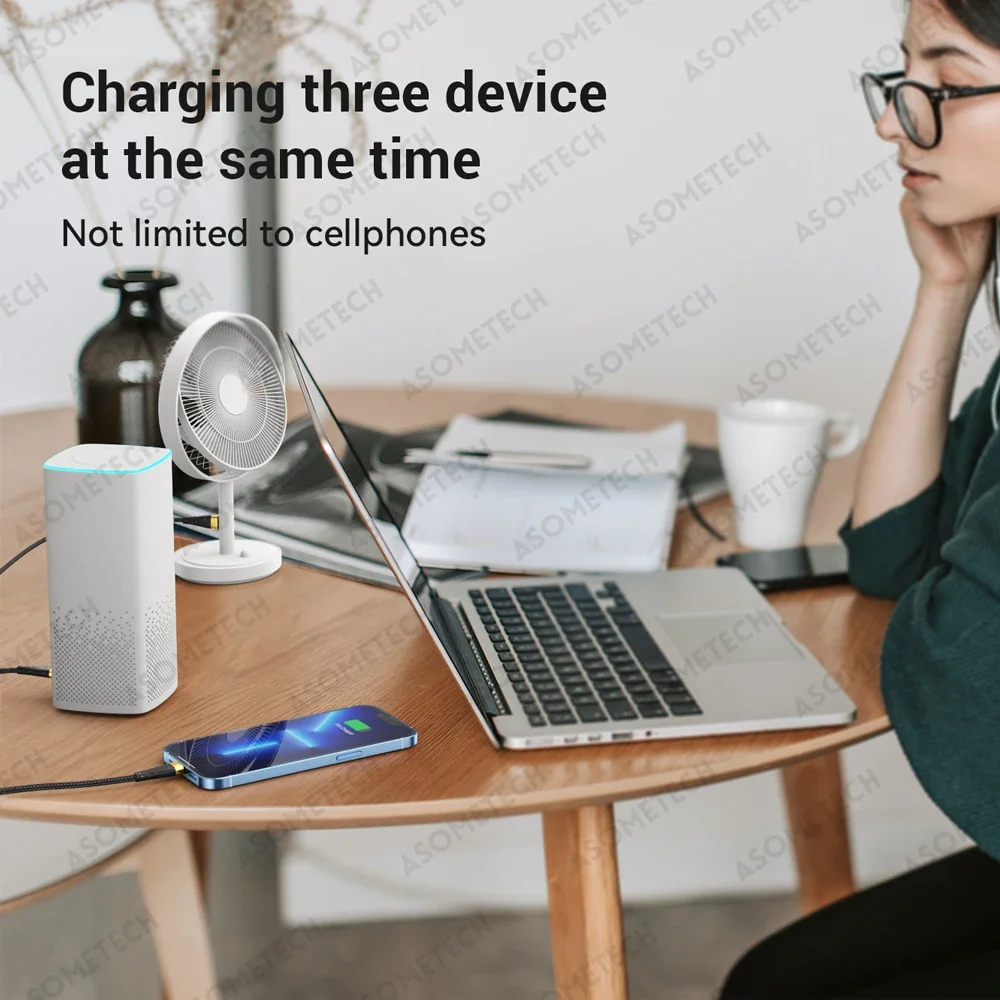 ASOMETECH Cable de carga USB 3 en 1 6A 100W para Huawei/Honor Cable de carga Micro USB TypeC portátil para iPhone 14 Samsung - imagen 5