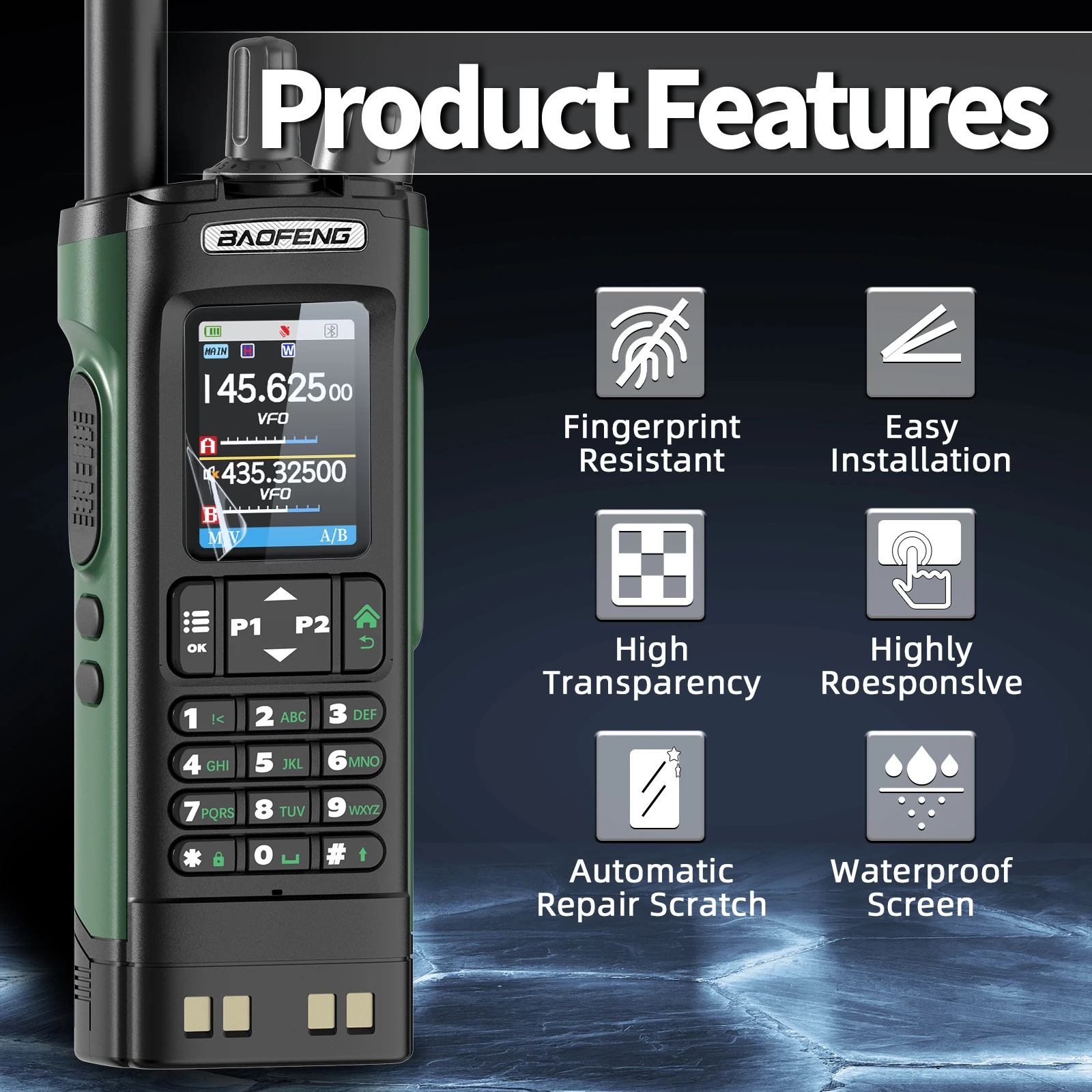 Baofeng UV-32 Walkie Talkie Protector de pantalla a prueba de huellas dactilares reparación automática arañazos especialmente diseñado para Radio UV-32 DM-32 - imagen 2