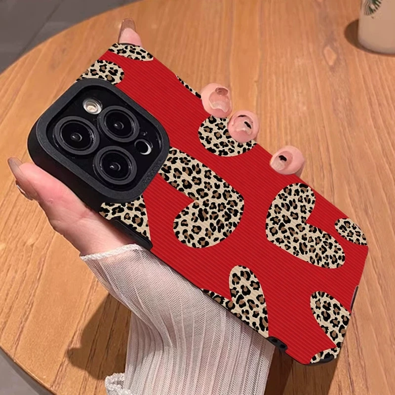 Para iphone 17 17ProMax Funda de cuero con estampado de corazón Funda de teléfono Funda 17Air 16 Pro Max 15 14Plus Capas Fundas de silicona suave 13 12 - imagen 3