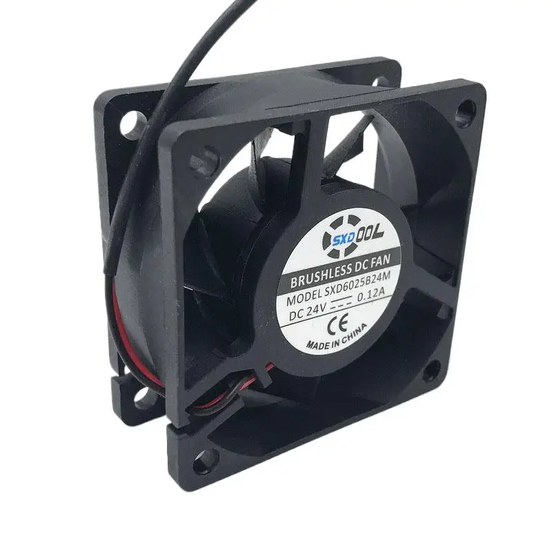 SXD6025B24M 60x60x25mm Doble Bola DC 24V 0.12A 2P 5000RPM 25.4CFM Ventilador de enfriamiento de caja axial - Flujo de aire alto para enfriamiento confiable
