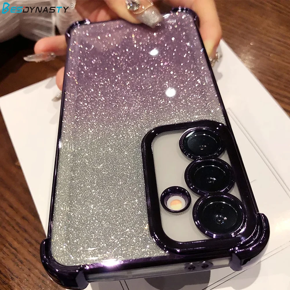 Glitter para Samsung S25 funda chapada para Galaxy S25 Ultra S24 FE S23 Plus A55 A54 A53 cubierta protectora de película de lente transparente suave