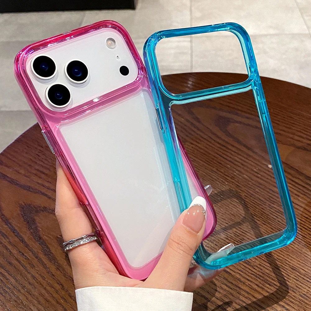Funda de teléfono transparente con marco Simple a prueba de golpes para IPhone 11 12 13 14 16 15 17 Pro Max Air 16 Plus, funda protectora trasera con parachoques - imagen 2
