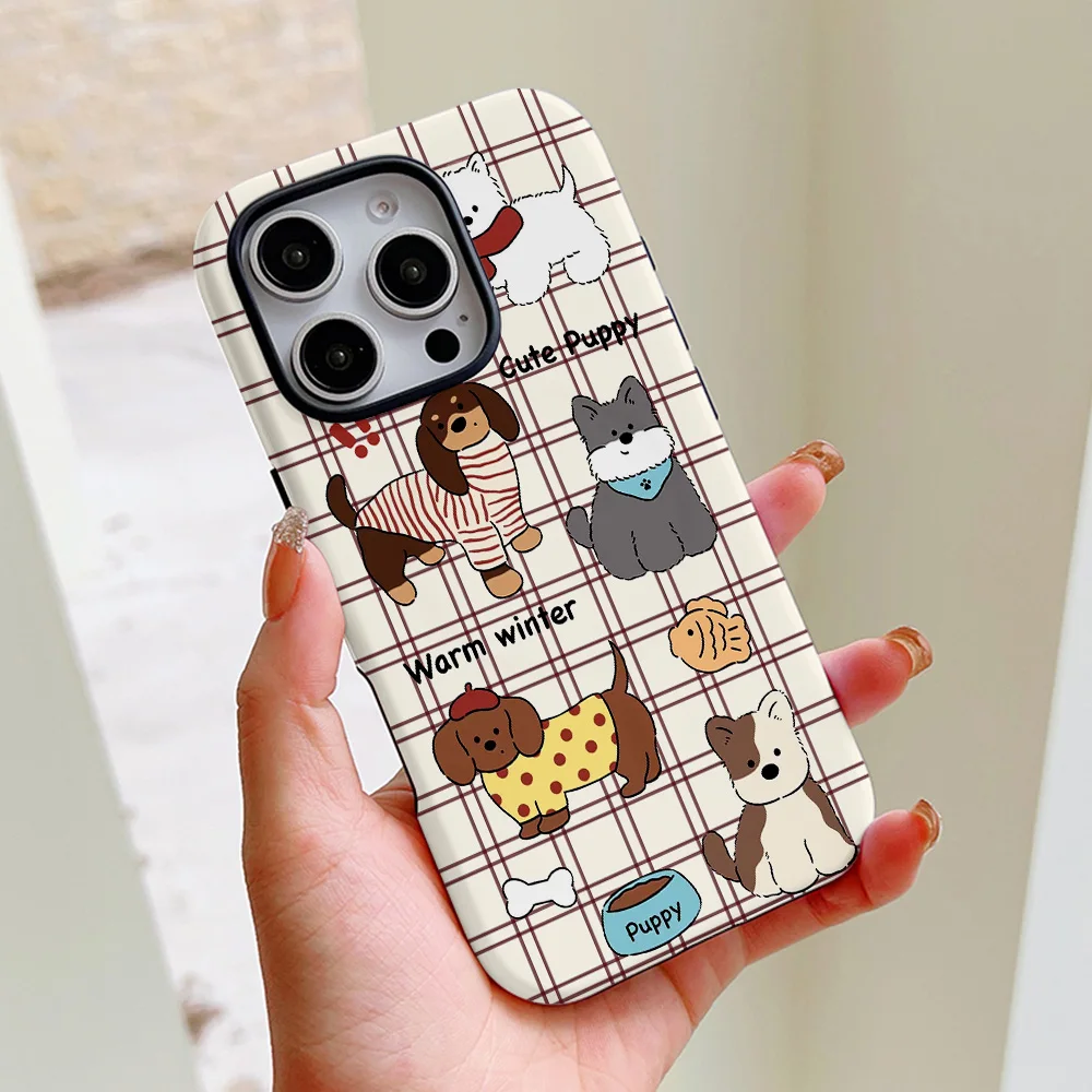 Funda de teléfono con dibujos de cachorros y gatos para iPhone 16, 15, 14, 13, 12, 11 Pro Max Plus, funda trasera magnética de lujo de doble capa - imagen 2