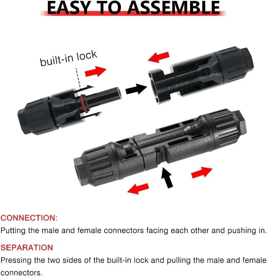 12 conectores solares con llaves, conectores de cable de panel solar, 6 pares macho/hembra - imagen 4