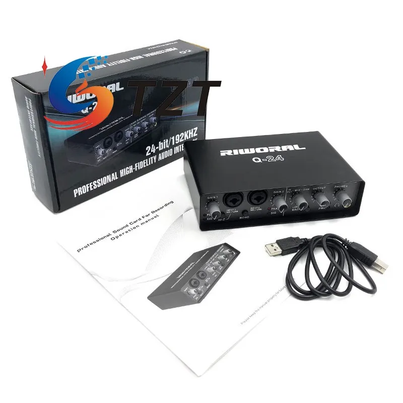 TZT RIWORAL Q-24 Interfaz de audio profesional de alta fidelidad 24 bits/192 KHz Q24 Tarjeta de sonido externa pequeña