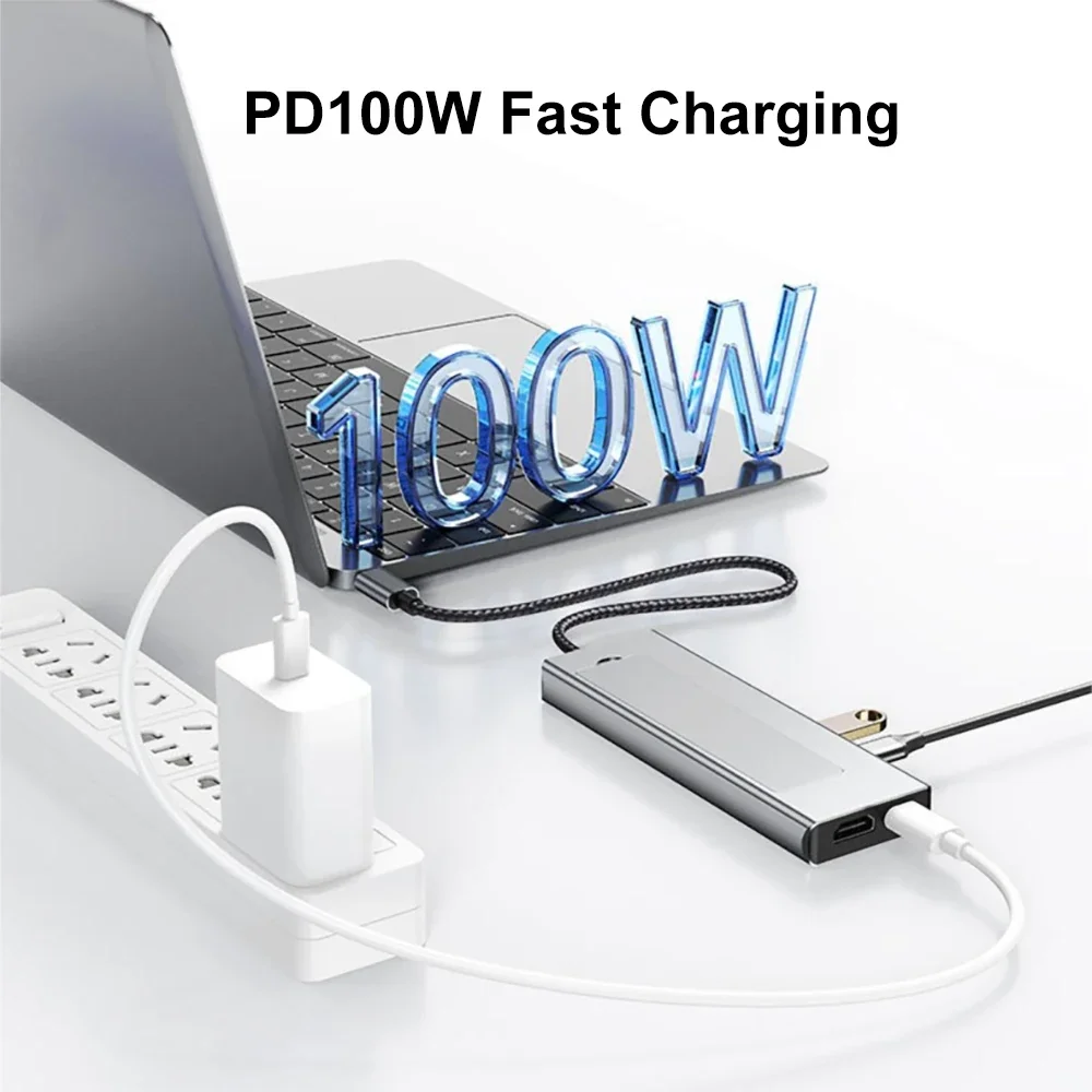 Estación de acoplamiento USB C 8 en 1, carcasa M.2 SSD, concentrador USB SATA + NVME, concentrador USB C 4K30Hz/10Gbps/100W para ordenador portátil Macbook - imagen 4