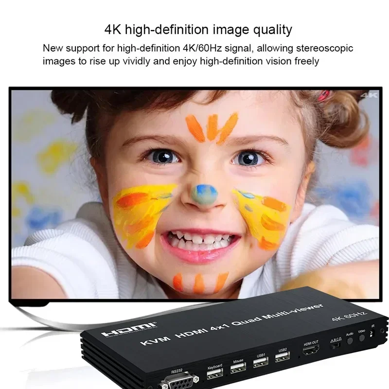 4K 60Hz KVM 4x1 HDMI Pantalla cuádruple Multivisor 4 en 1 Salida Soporte Rotación de pantalla PIP Teclado USB Ratón, Ratón a través de 4 portátiles - imagen 5