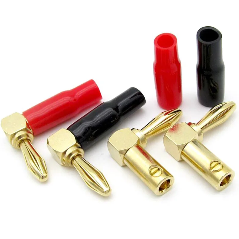 Conector de enchufe de ángulo recto de 4 piezas, Conector de enchufe de 90 grados, tornillo de altavoz de Audio, chapado en oro - imagen 3