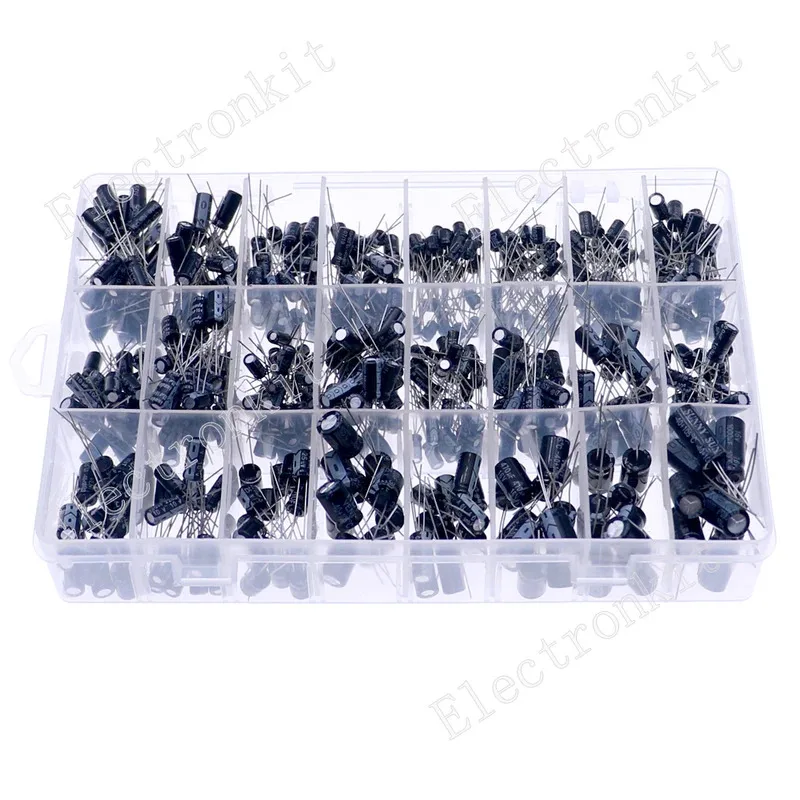 500 Uds 24 tipos 0,1 uF-1000 uF 10V-50V condensadores electrolíticos kit surtido