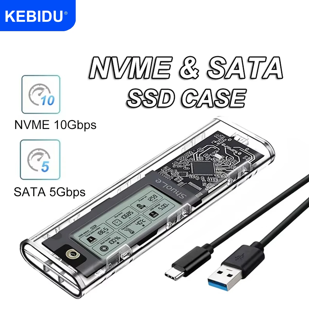 Caja M2 SSD NVME SATA SSD, herramienta gratuita de 10Gbps M.2 a USB 3,2 Gen2, pantalla Digital inteligente, adaptador externo M.2 SSD - imagen 2