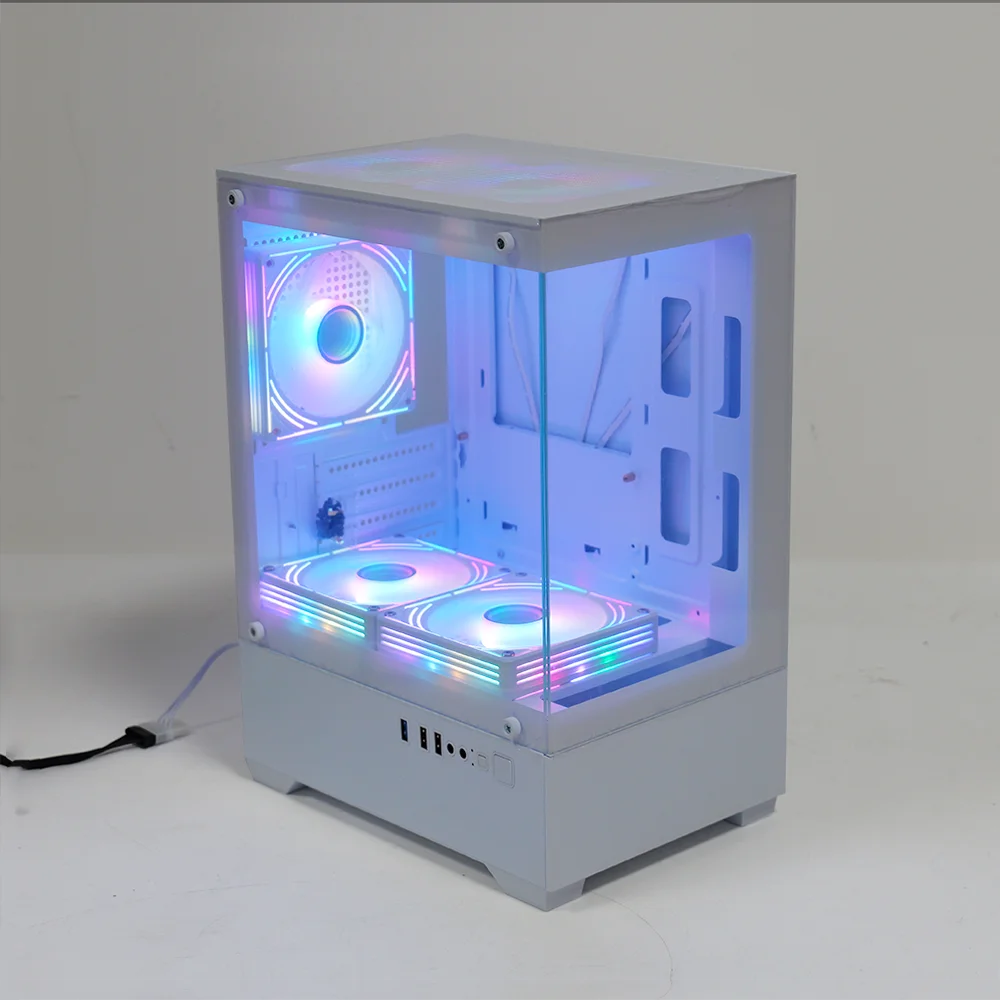 MANMU Cajas para computadora para juegos de torre media de vidrio templado Caja para mini pc Funda para PC Matx con 5 ventiladores - imagen 2