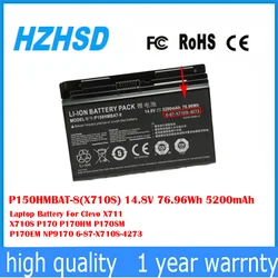 Batería 14,8V 5200mAh para Clevo X710S P170HM EM SM NP9170