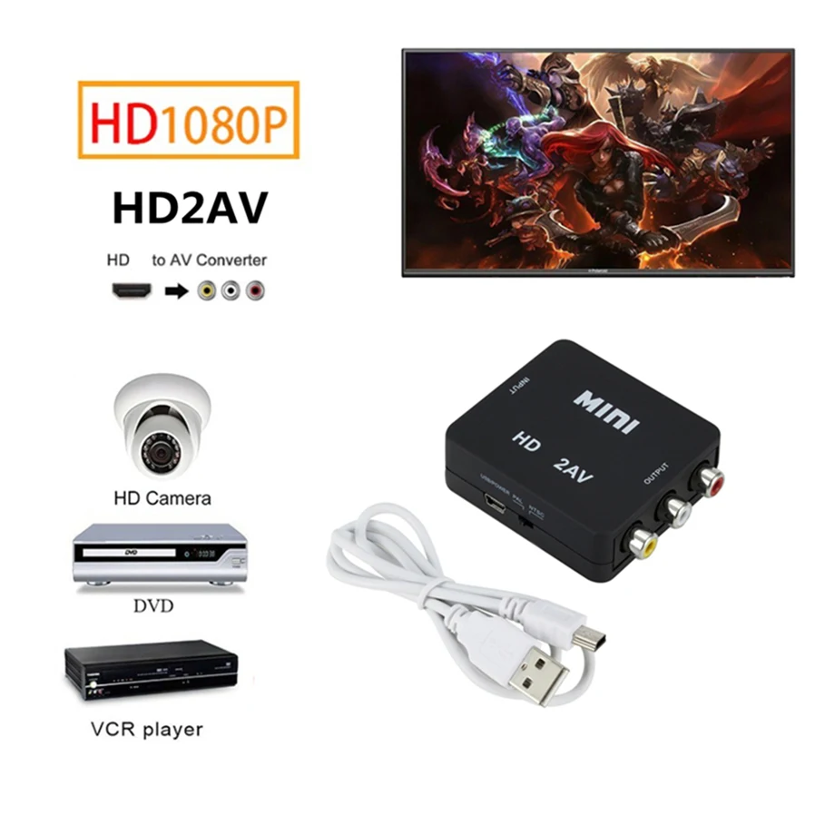 Adaptador de escalador AV/CVSB L/R de vídeo compatible con HDMI, caja convertidora de vídeo HD Full HD 1080P, compatible con NTSC PAL - imagen 2