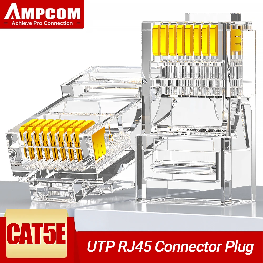 AMPCOM CAT5e RJ45 conector 8P8C Cable Ethernet Modular RJ 45 extremos, conectores de crimpado de Cable Ethernet, enchufe de red UTP - imagen 2
