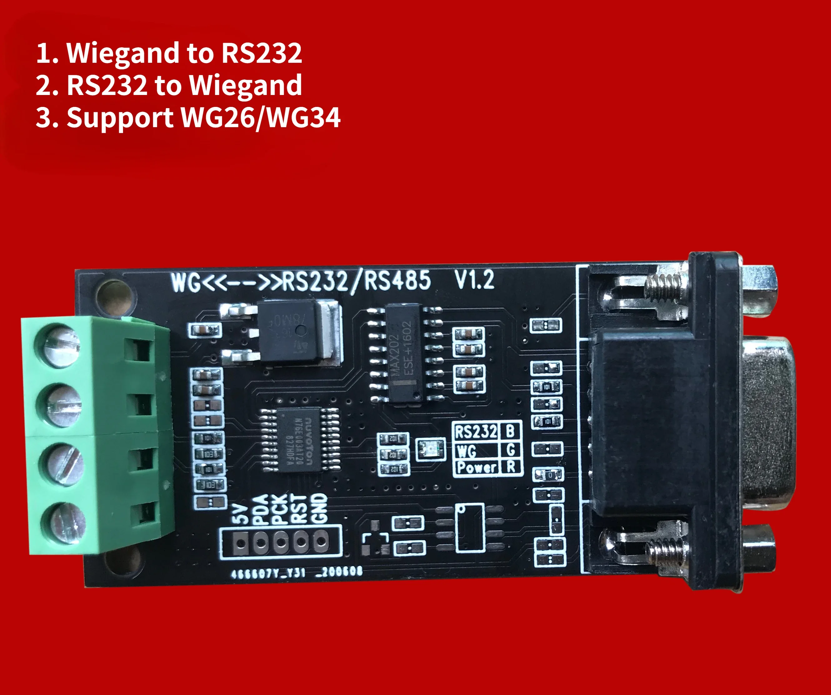 Convertidor Wiegand, Wiegand a RS232/RS485/TTL, soporte de entrada y salida de texto WG26/34