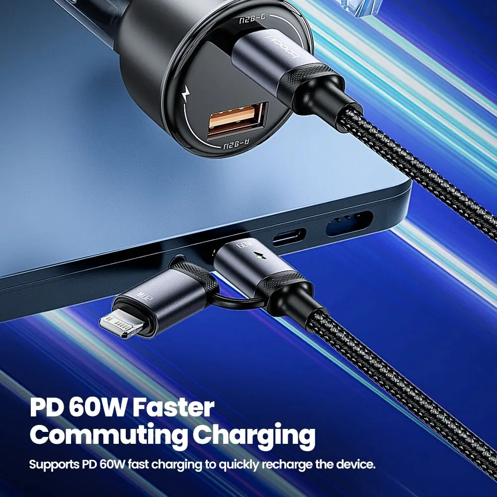 Toocki 2 en 1 PD 60W tipo C Cable para iPhone 15 Pro Samsung S23 Xiaomi 2.4A Cable de resorte USB de carga rápida para iPhone 14 13 - imagen 3