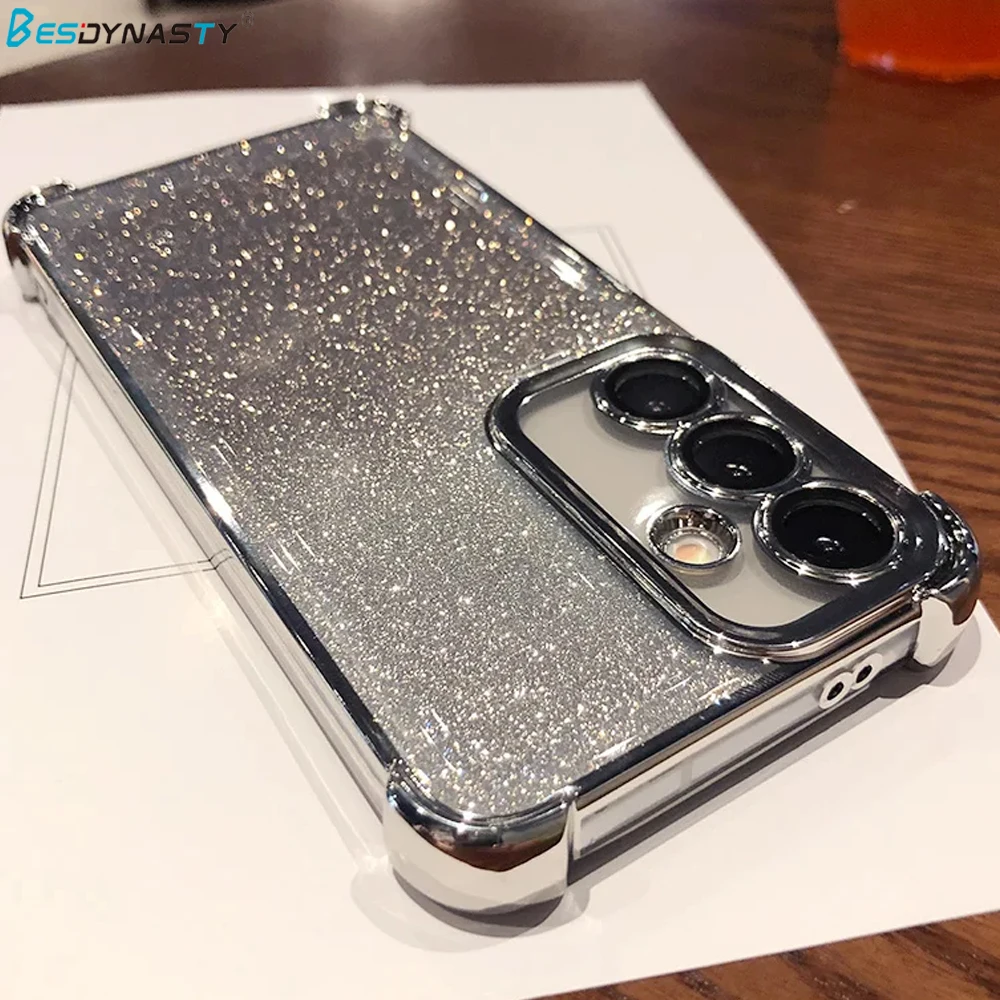Glitter para Samsung S25 funda chapada para Galaxy S25 Ultra S24 FE S23 Plus A55 A54 A53 cubierta protectora de película de lente transparente suave - imagen 2