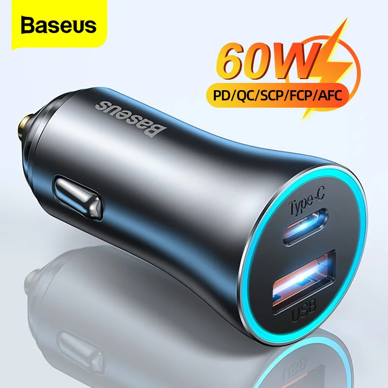 Baseus Cargador Coche USB-C 60W - Carga Rápida