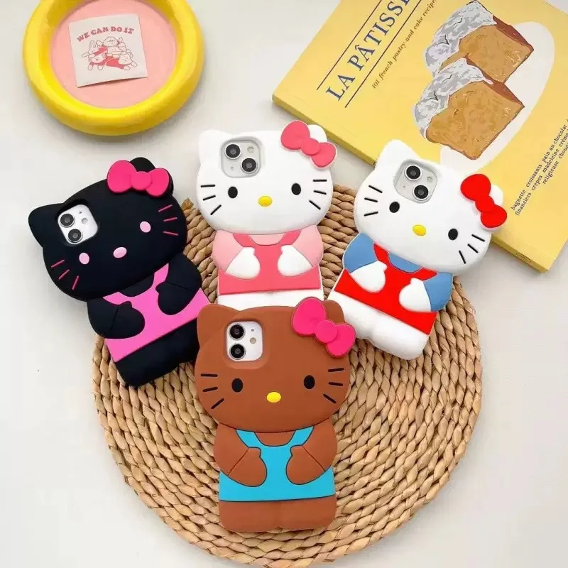 Sanrio Hello Kitty funda de teléfono estereoscópica 3D para IPhone 16 15 14 13 12 11ProMax Mini XR XS 7 8Plus funda trasera suave de silicona Y2K - imagen 3