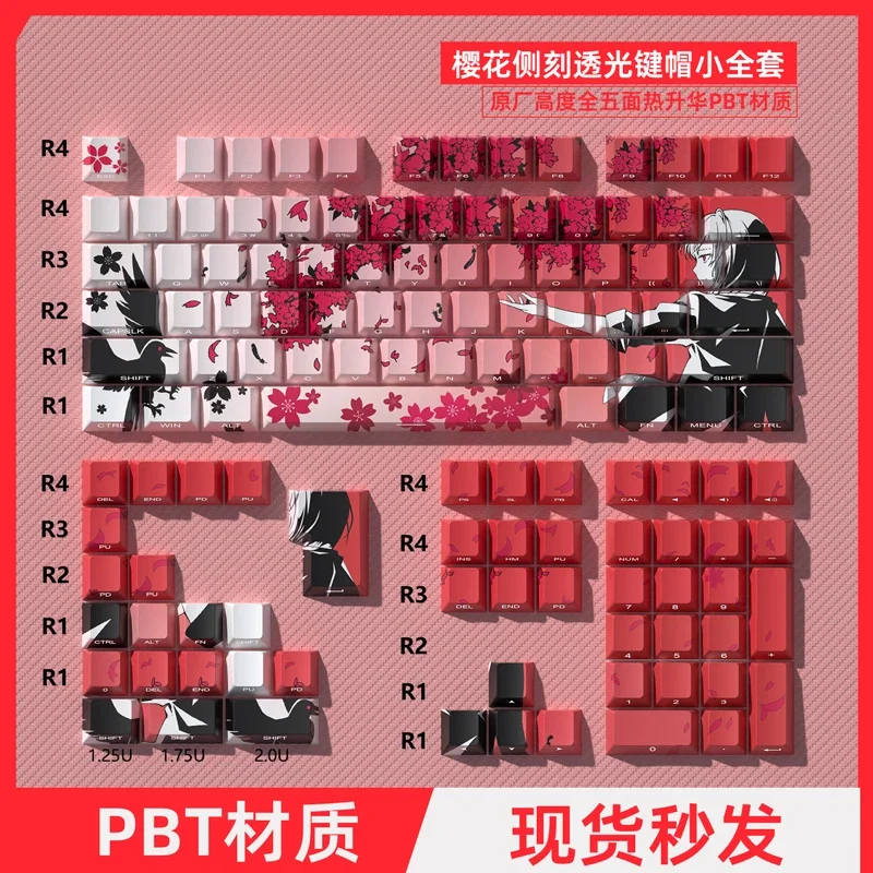 Yukiaim Keycaps personalizado PBT cereza perfil tallado lateral Keycap lindo Sakura dibujos animados Anime Point Key Cap para teclado de juegos regalo - imagen 2