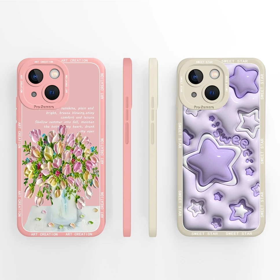 Funda de teléfono para iPhone 14 Pro Max Plus bonita funda trasera de silicona con protección de flores para iPhone14 14ProMax 14Plus Fundas Coque