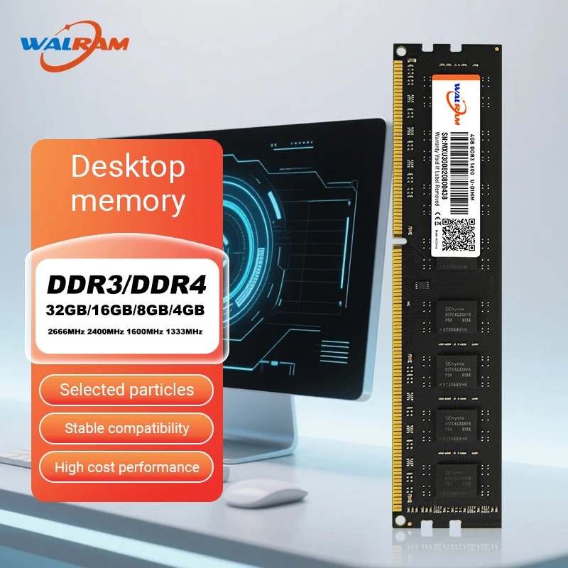 Walram DDR4 2666MHz Memoria Ram DDR3 8GB 1600MHz Ram DDR4 16GB 32GB 4GB 2400Mhz 1333MHz Udimm Memoria interna para PC de escritorio