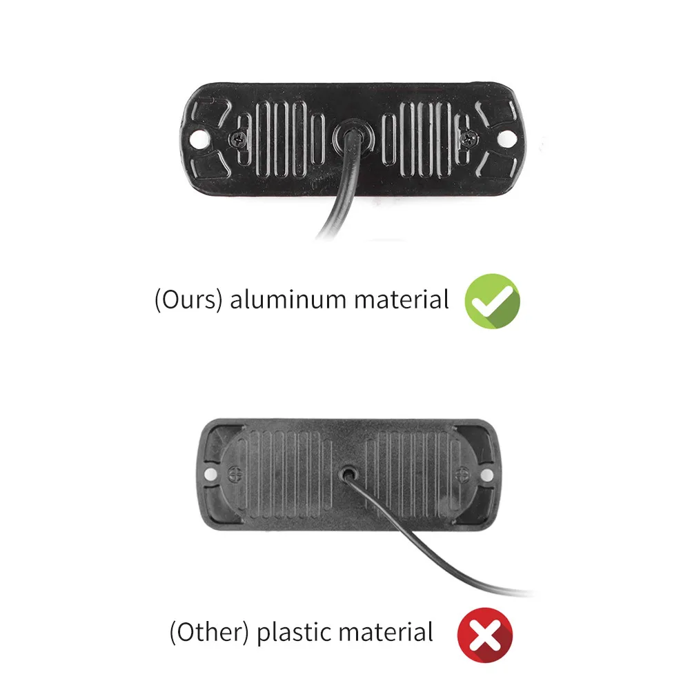 Luz estroboscópica de advertencia lateral para coche y camión, barra de luz intermitente para rejilla, lámpara de baliza, luz de tráfico blanca, amarilla ámbar, 12V-24V, 4 Led - imagen 3