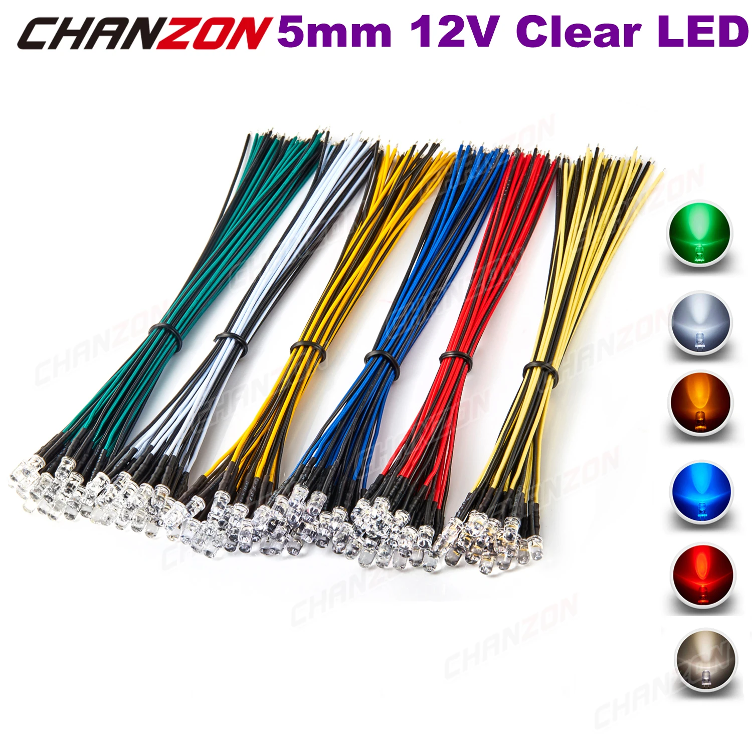 Kit de diodos LED precableados de 120 Uds., 5mm, 12V, cuentas de luz, blanco cálido, rojo, verde, azul, amarillo, conjunto de lámpara de cable emisor precableado, surtido