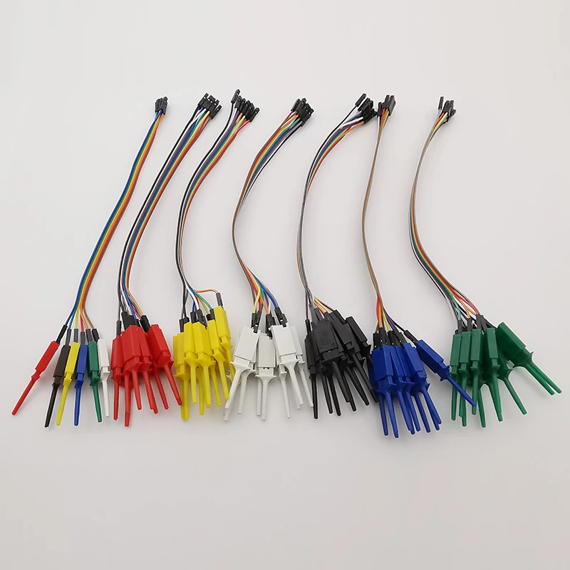 Clip de gancho de prueba plano de 20CM, analizador lógico, pinza de Cable, Kit de abrazadera de Cable de prueba, amarillo/rojo/negro/verde/blanco/azul