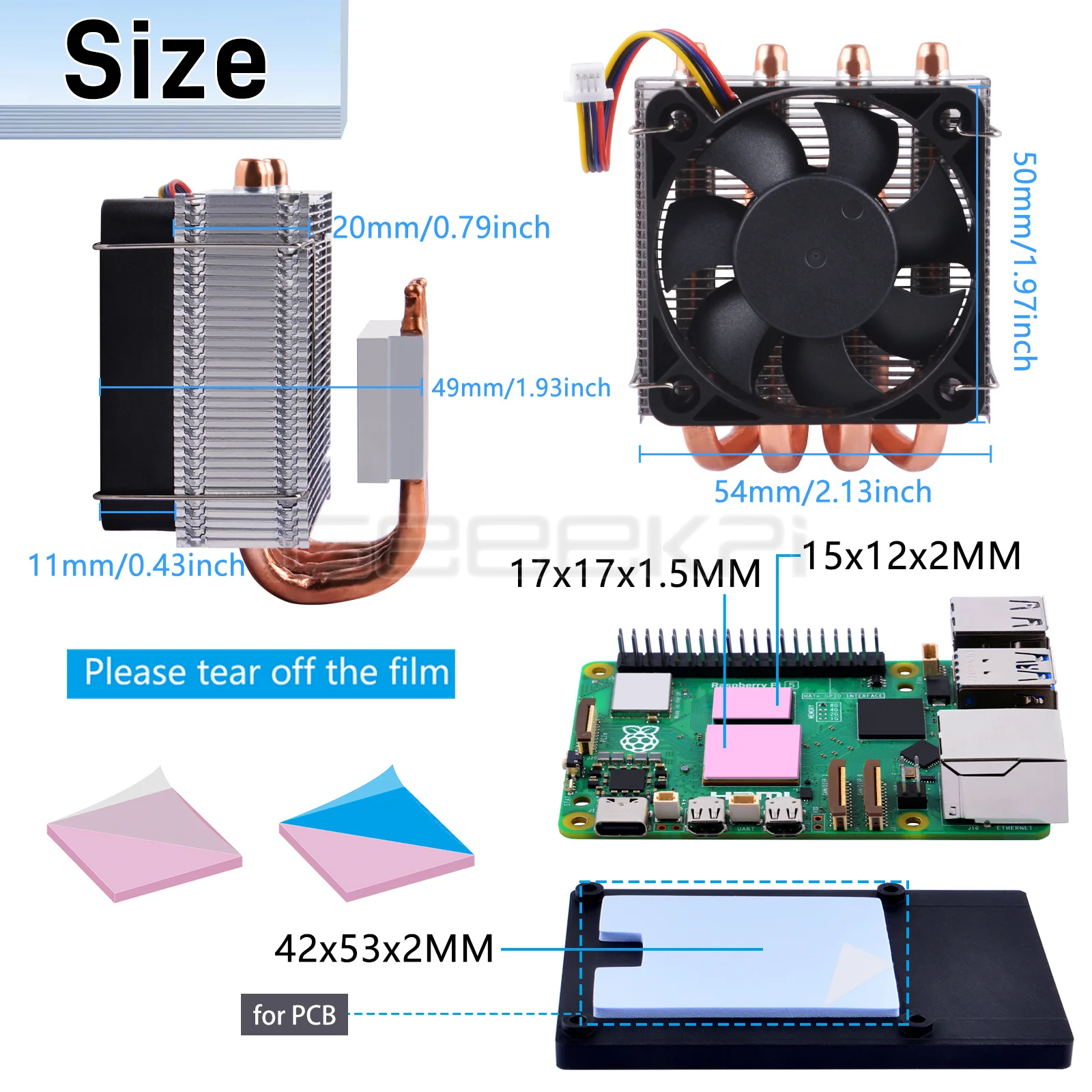 Enfriador de CPU Geeekpi de perfil bajo más para ventilador de CPU Raspberry Pi 5 - imagen 5