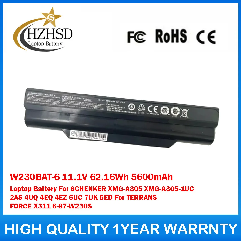 W230BAT-6 11,1 V 62.16Wh 5600mAh batería del ordenador portátil para SCHENKER XMG-A305 XMG-A305-1UC 2AS 4UQ 4EQ 4EZ 5UC 7UK 6ED para la FORCE TERRANS