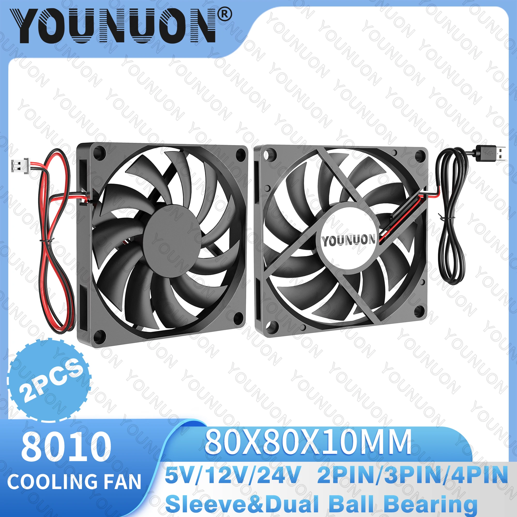 2 uds 5V USB 80MM ventilador de refrigeración doble bola/rodamiento de manga 80x80x10mm DC ventilador de refrigeración sin escobillas 80mm 8010 PC portátil ventilador enfriador Axial