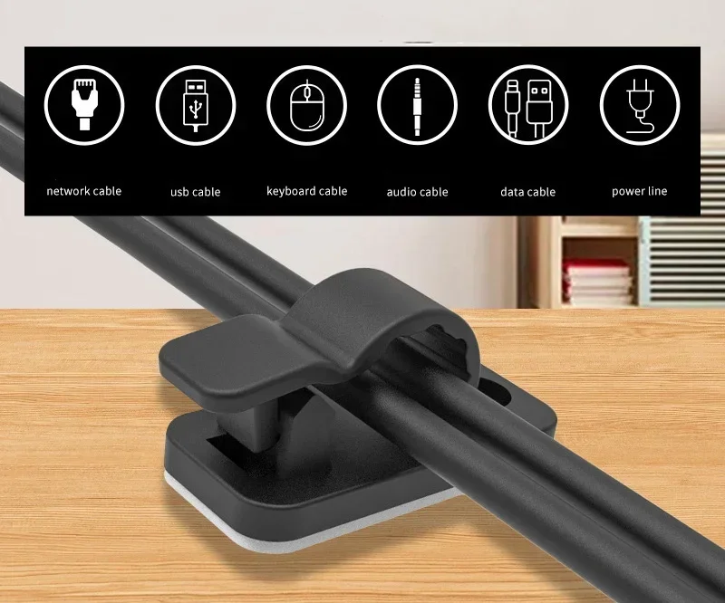 Clips para cables autoadhesivos, gestión de cables, soporte para cables, abrazadera organizadora, administrador de cables ordenado para escritorio, Clips para el hogar y la Oficina, 10/50 Uds. - imagen 5